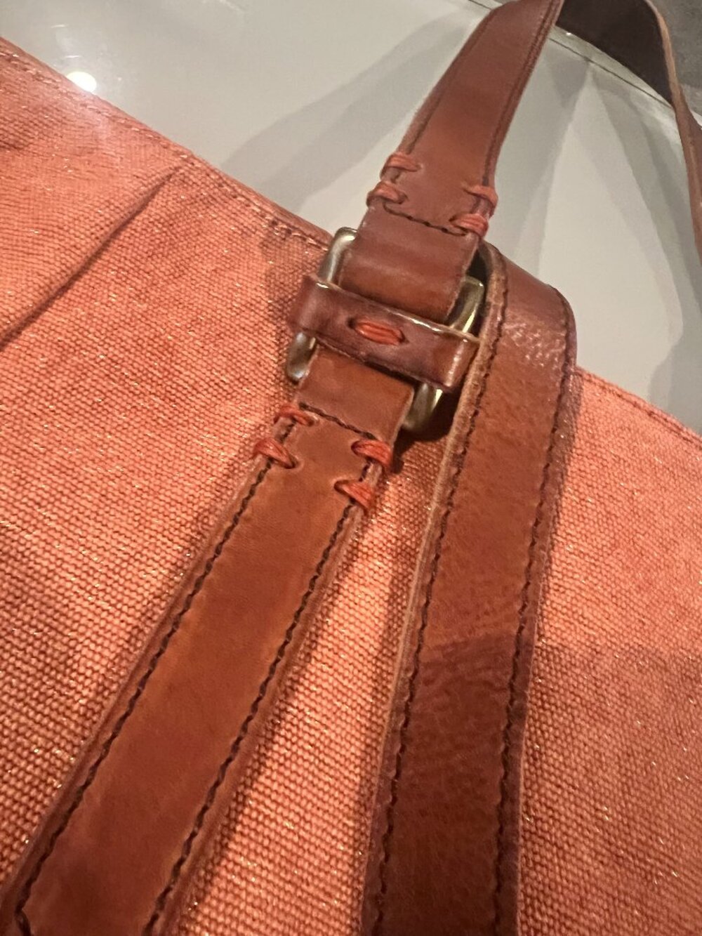 49 Square Miles NWT Sunset Large Tote Ember Canvas Italian Leather Trim Floral